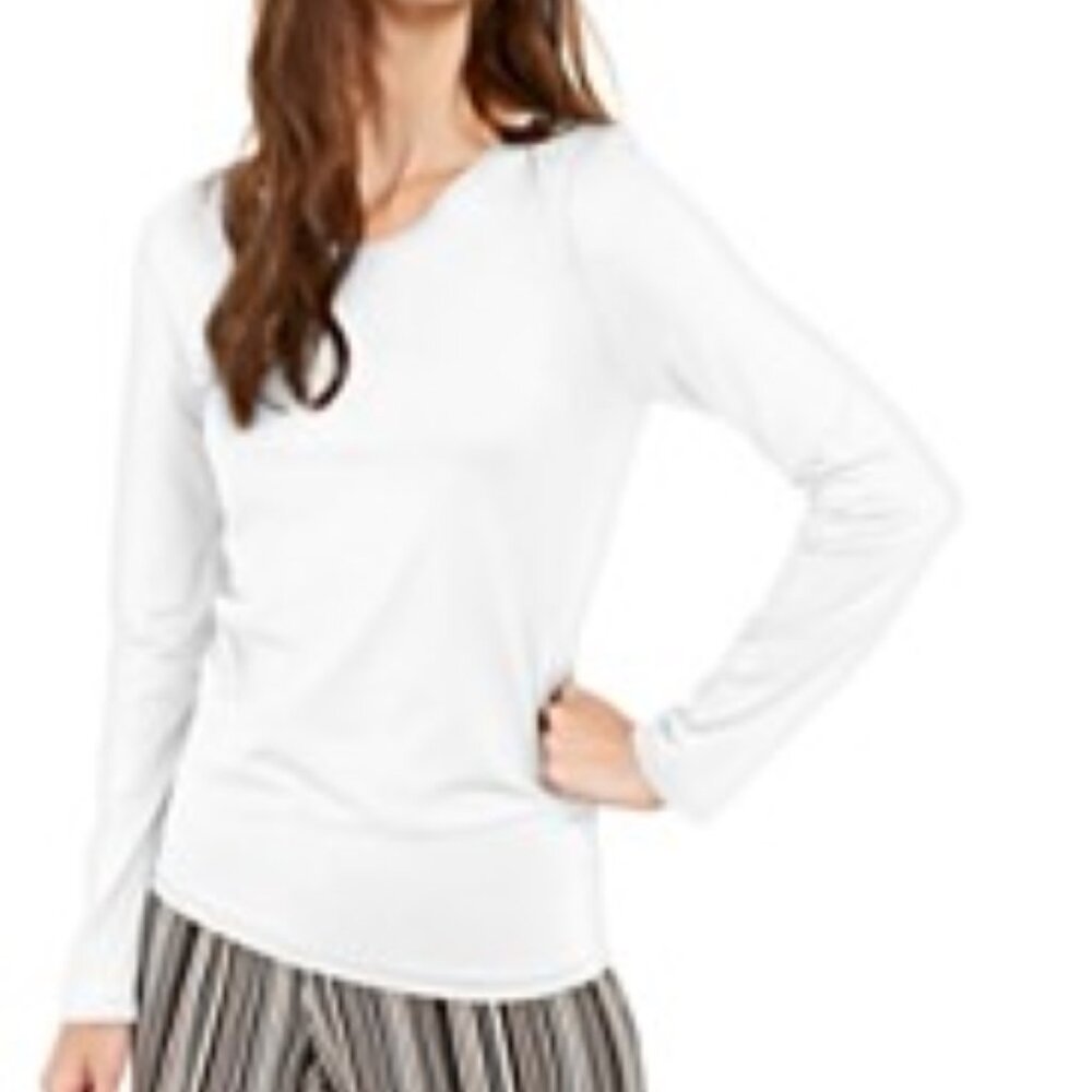 Alfani White Scoop-Neck Solid Long Sleeved Top - Size L NWT in Original Package!